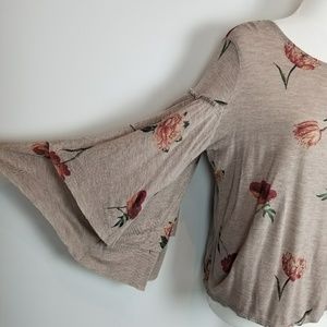 Lucky Brand Bell Sleeve Moody Floral Blouse Gold M
